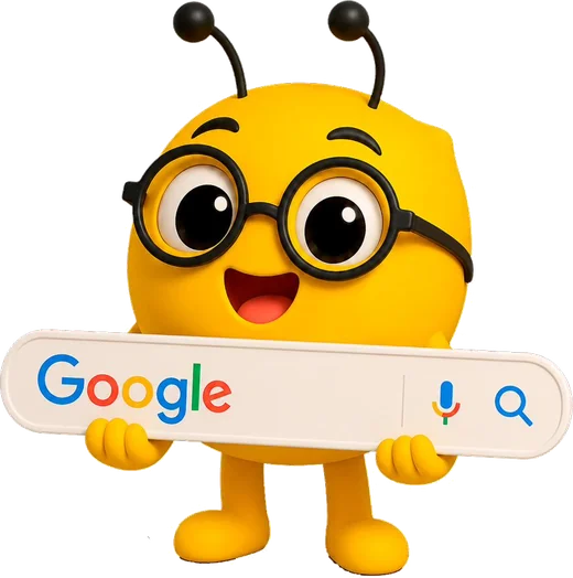 Mascote KOPSI com a barra de busca do Google, representando o site que faz o psicólogo ser encontrado
