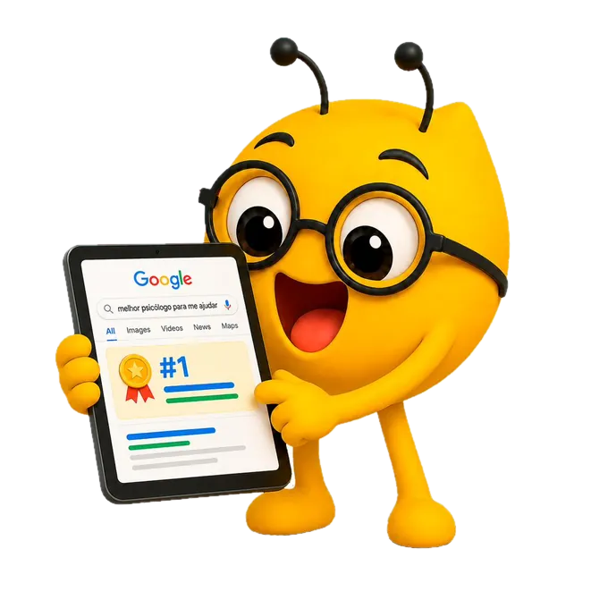 Mascote KOPSI no topo do Google captando pacientes para psicólogos sem redes sociais