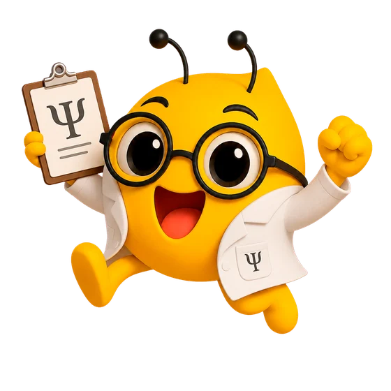 Mascote KOPSI psicólogo com prancheta de diagnóstico